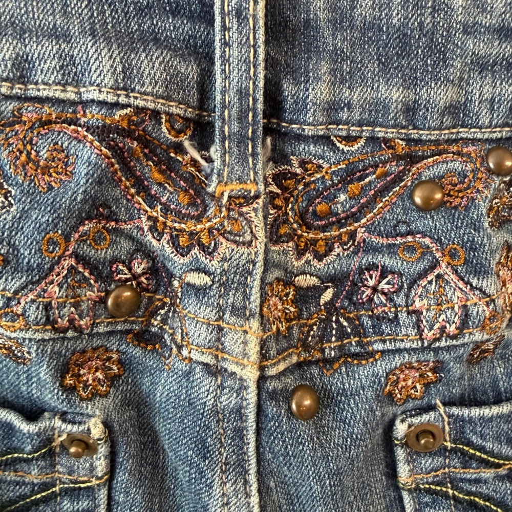 Venezia Womens Blue Embroidered Straight Leg Jeans Size 16 Boho Studded Denim - Picture 4 of 10